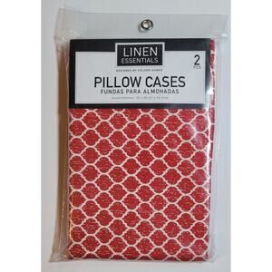 Linen Essentials Pillow Cases Set Of 2 Red White Size 20"x30"